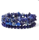 3pcs Lapis Round Ball & Chips & Freeform Stretchy Bracelet 7.5"