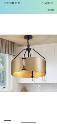 Modern Gold and Black Drum Chandelier, 4-Light Ceiling Lighting Fixture,...