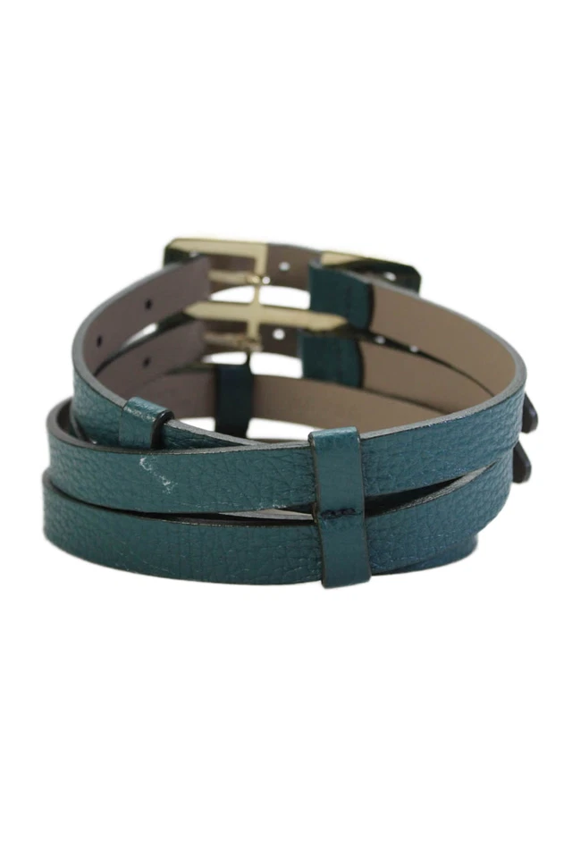 Cinturón ajustable Versace Collection para mujer de cuero con hebilla azul talla 26 Foto 3 de 4