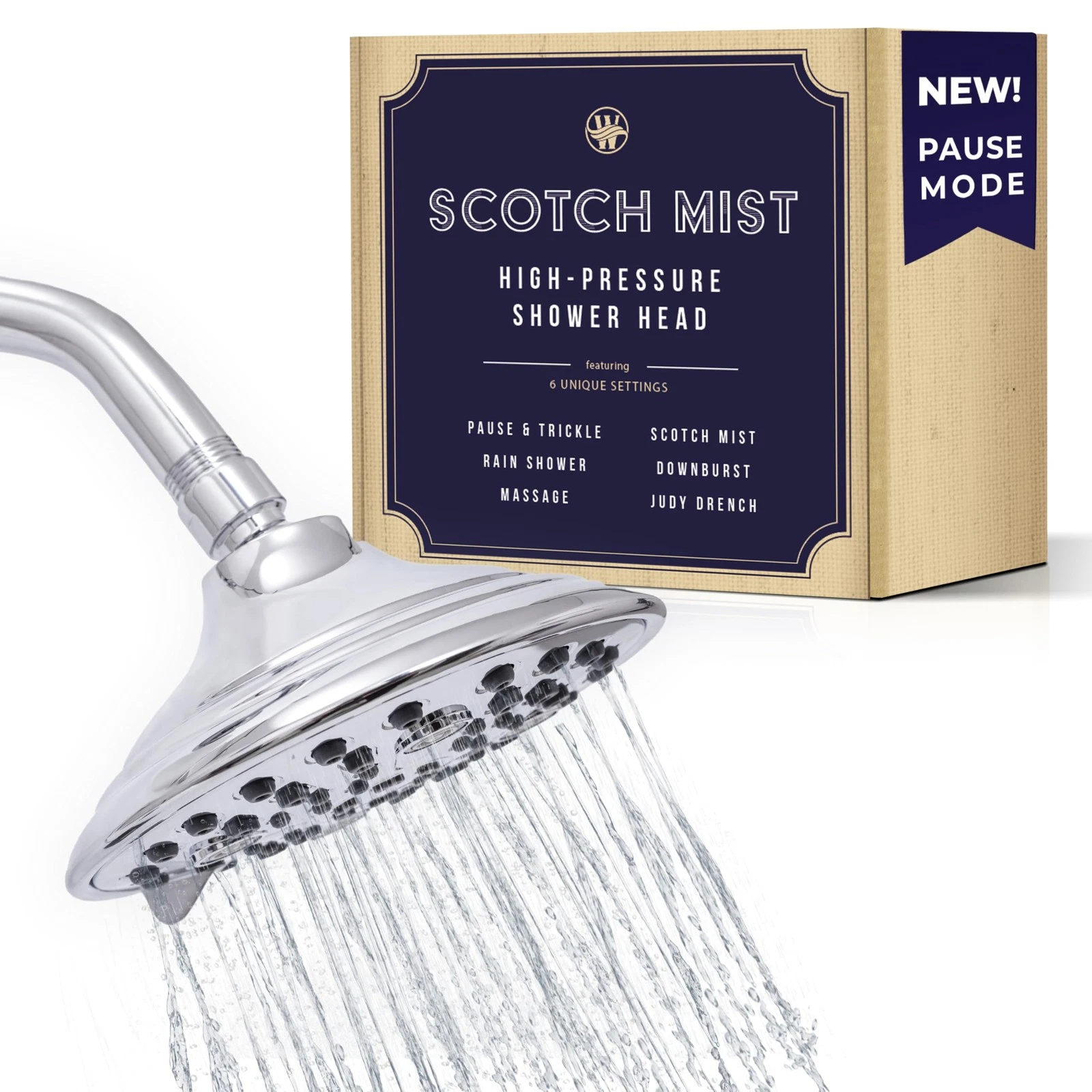 6-Inch Chrome Shower Head with 6 Settings, High Pressure Showerhead for Low F...