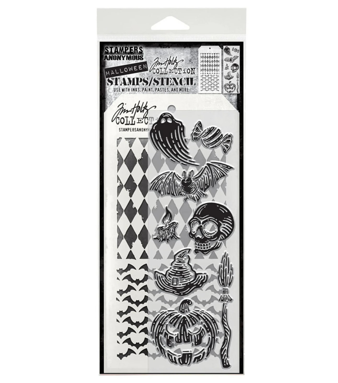 Stampers Anonymous Tim Holtz  Stamps + Stencil Halloween Carved Frights THMM196