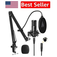 Professional Cardioid Microphone with Boom Arm Pop Filter for Home Studios