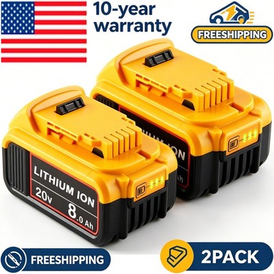 2Pack 8.0AH For DeWalt 20V 20 Volt Max XR Lithium Ion Battery DCB206-2 DCB205-2