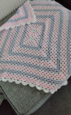 Hand Crochet Pink and Lilac Granny Stitch Baby Blanket
