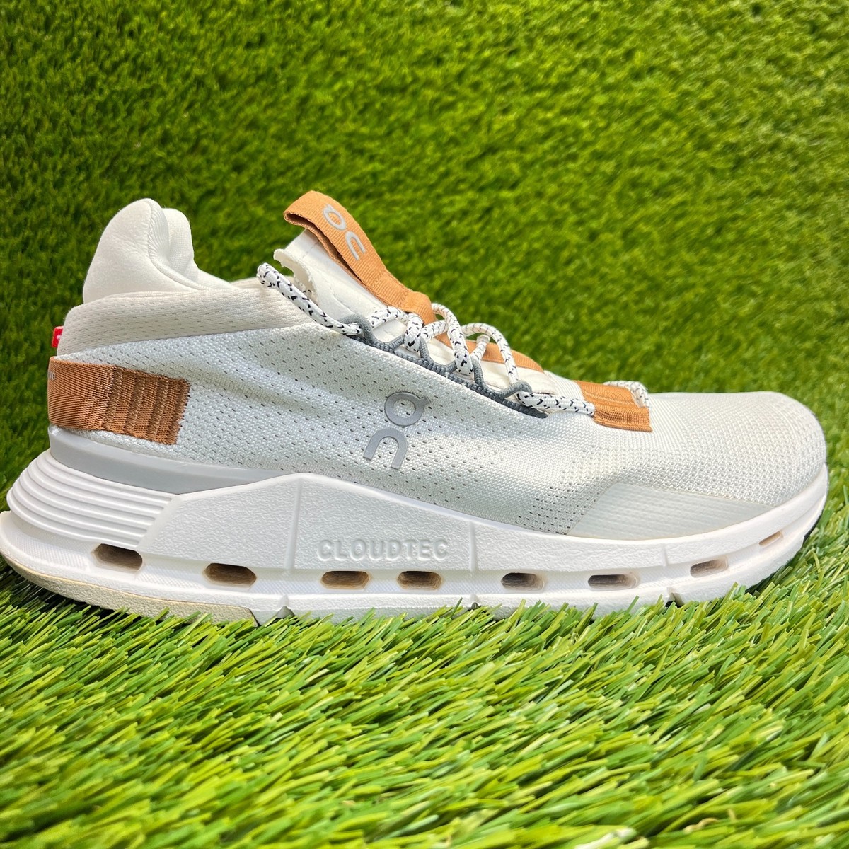 On Cloudnova Womens Size White Pearl Brown Athletic Running Shoes Sneakers