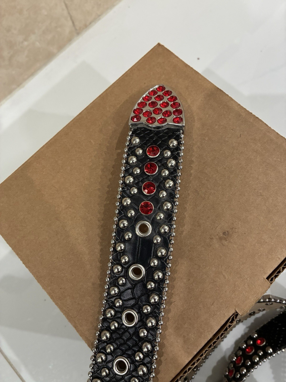 (Rare)RAW Genuine Leather Rhinestone Belt Medium Black XL Studded BB Simon image 8