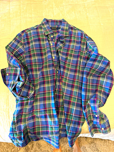 Polo Ralph Lauren Men’s Plaid Long Sleeve Button-Up Shirt L Blue Green Purple