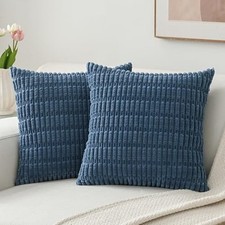 Pack of 2 Corduroy Decorative-Throw-Pillow-Covers 18" x 18" Pack of 2 Blue