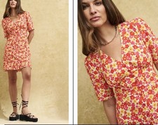 Nobody’s Child Alexa Mini Tea Dress UK 20 Orange Pink Floral Button Front BNWT