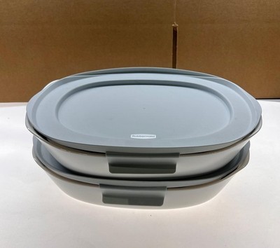 Rubbermaid 4pc 1.5 Qt Baking Dish Set + Lids  White Glass Bakeware.