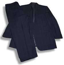 Ermenegildo Zegna Mens Suit 48R/39x28 Pants Wool Navy Blue Windowpane Vintage