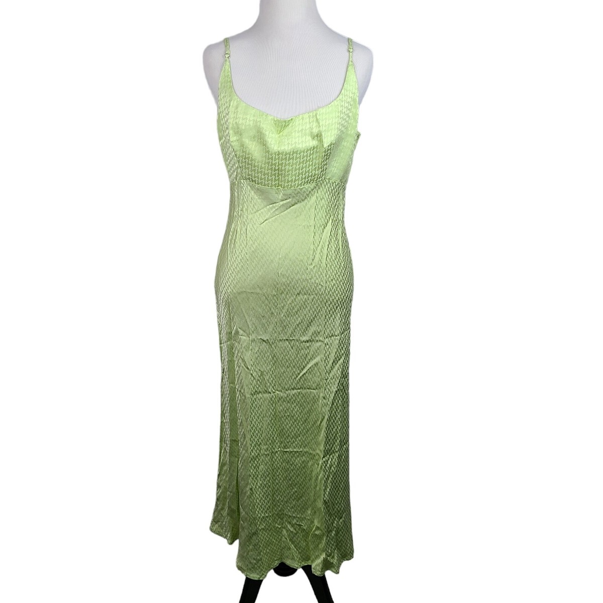 lime green satin slip dress Lime Green Midi Dress - Satin Midi Dress - Cowl Neck Slip Dress