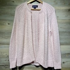 Vintage 80s Le Chois Open Front Cardigan Sweater Boucle Light Pink Size Large