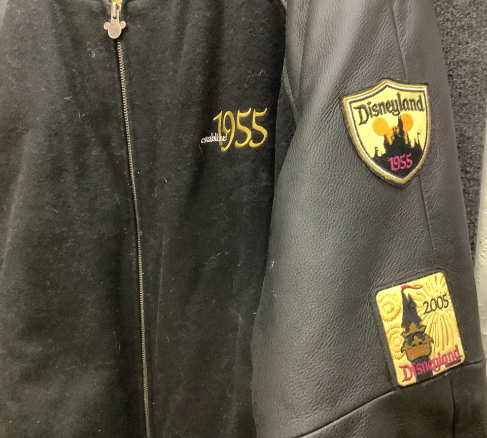 Disneyland Jacket 2XL Leather/Wool Black 50th Anniv Varsity Bomber Mickey ds17 - Image 3 of 4