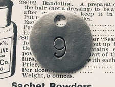 Number 9 Tag Aluminum Metal Tag Numbered Keychain Stamped Token Fob Check