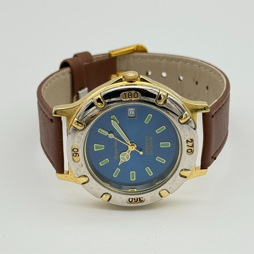 Men's SERGIO VALENTE American Outdoor Two-Tone Watch, Blue Dial, 39mm, Leather - Picture 3 of 7