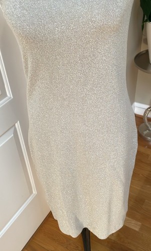Nicole Miller Medium Knit Twist Off Shoulder Silver Sparkly Dress Lined - Picture 3 of 10