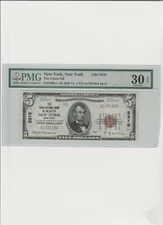 1929 $5 National Bank Of New York, NY #2370 PMG Very Fine-30
