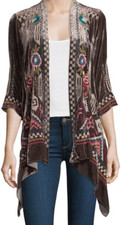 NEW JOHNNY WAS DANI VELVET AZTEC EMBROIDERED KIMONO CARDIGAN JACKET LARGE 428