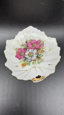 Japan Hand Painted Porcelain Leaf Small Dish Floral Flowers Vintage