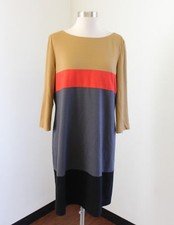 Tahari ASL Levine Womens Color Block Dress Size 10 Black Camel Tan Gray