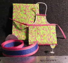 Apron Vivid Green & Fuschia Kitchen Margarita Ribbon 1:12 Mini Creative 2436