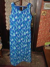 Women's Ellen Parker Hi-Lo Tea Length Teal, Blue & White Lined Dress Size M