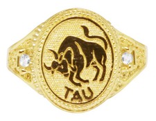 Men's Real 10K Yellow Gold Taurus Bull Zodiac Astrology Designer Pinky Ring 14MM