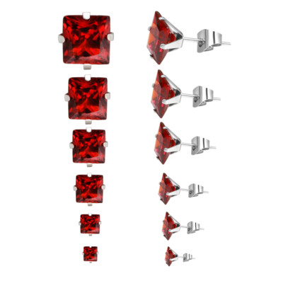 Stainless Steel Stud Earrings Cubic Zircon Square Men Women 2PC