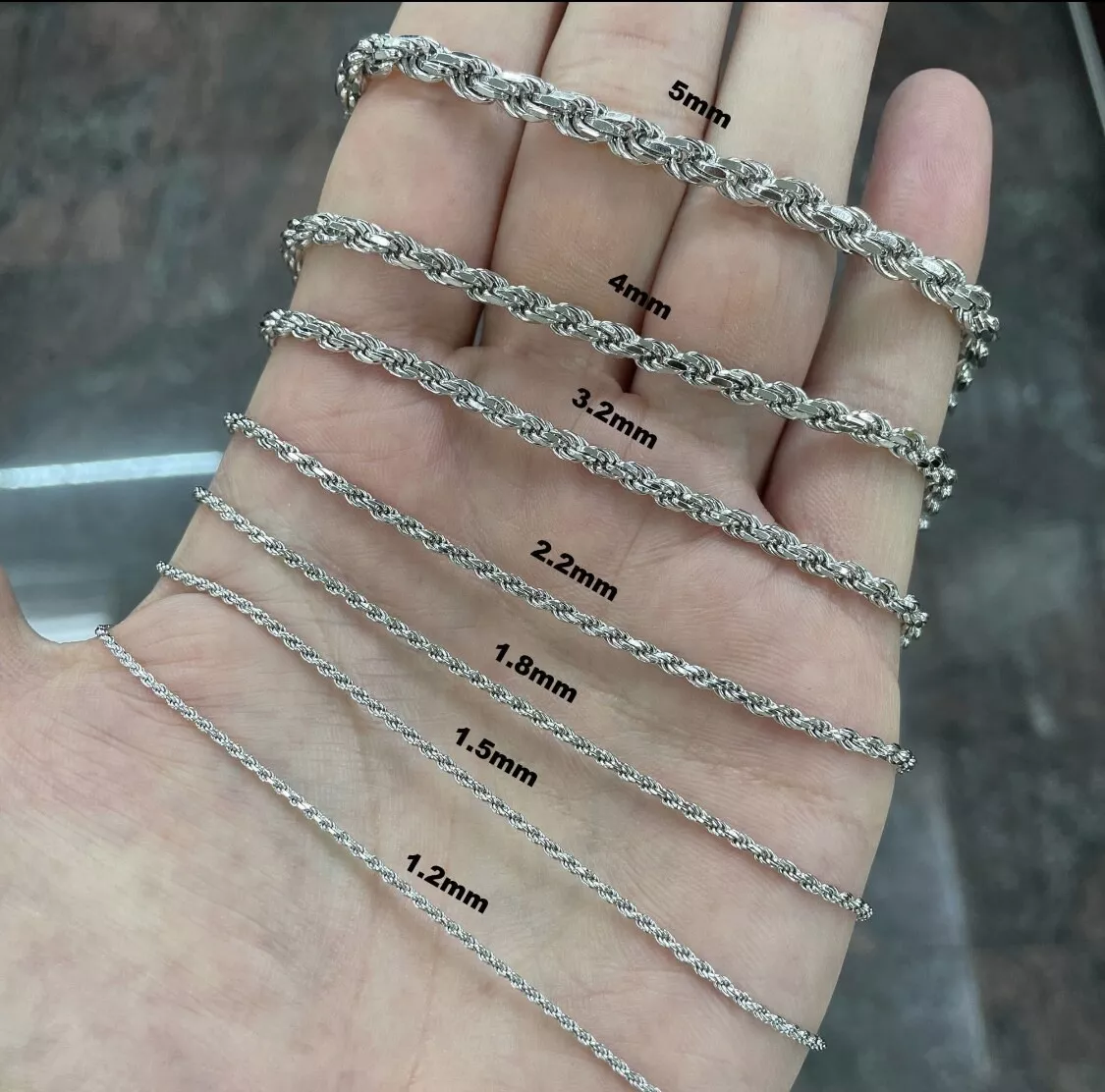 Silver Rope Chain Twisted Link Necklace for Men 18 20 24 30 Length | 2 mm - 7 mm Width 24 / 2 mm