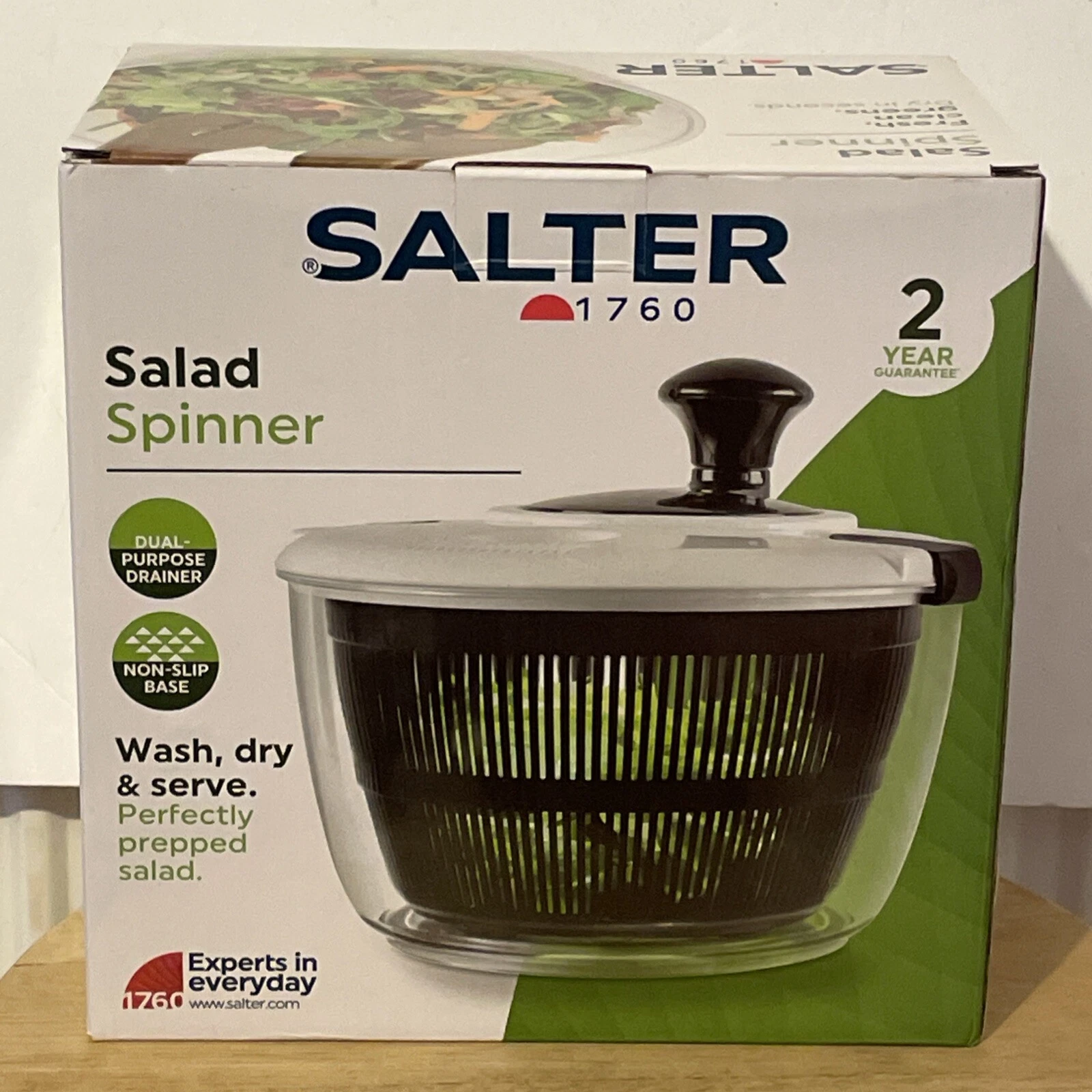 Salter Salad Spinner Preparation Dual Purpose Drainer 3.5L White / Black NEW