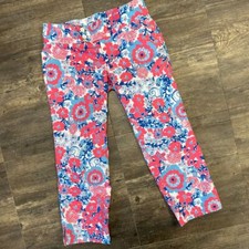 Lilly Pulitzer Palm Beach Fit Floral Capri Pants Women Size 2 Pink Blue 719