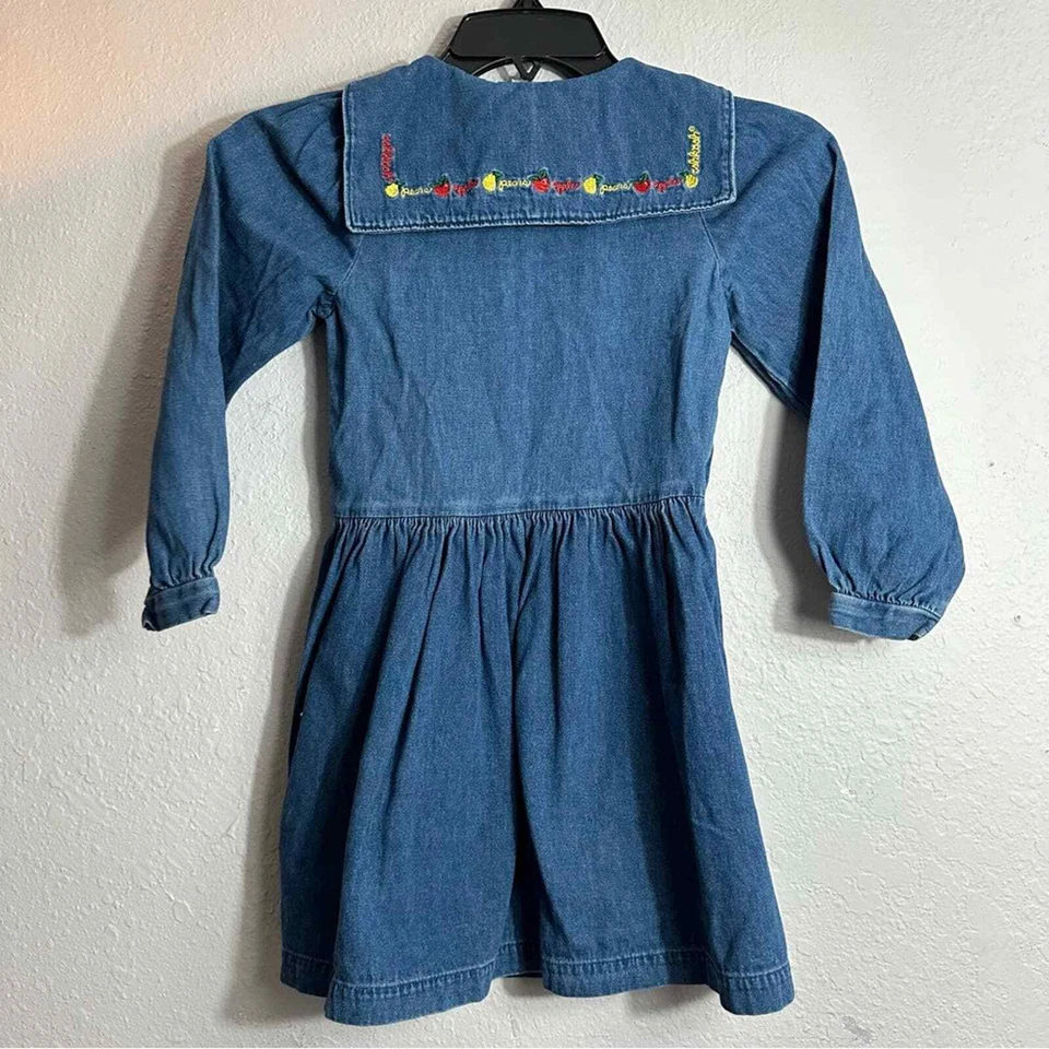 Vintage Oshkosh Bgosh Denim Dress, Fruit Print, Collared, Size 6 Made in USA - Image 3 of 4