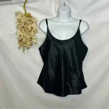 Vintage 1980 s Womens Chic Black Satin adjustable Strap Camisole Size Large GUC