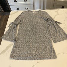 Loft Lounge Bell Sleeve Marled Gray Fleece Tunic Dress Women M Vaca Jersey Knit