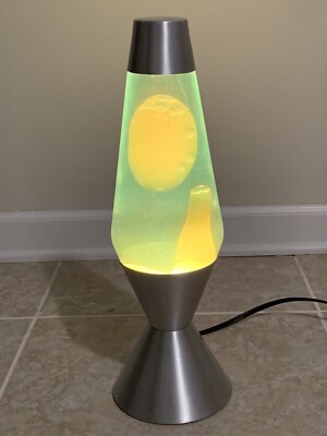 Original Lava Lite Lamp Large 16.3” Silver Yellow Wax Green Liquid