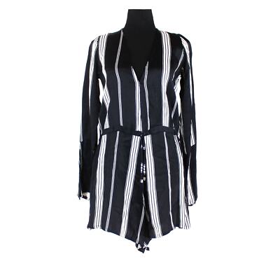 Faithfull The Brand Black White Stripe Joya Romper XS Short Long Sleeve Playsuit