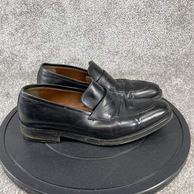 A.Testoni Shoes Mens Size 8.5 M Loafer Black Leather Almond Toe Slip On