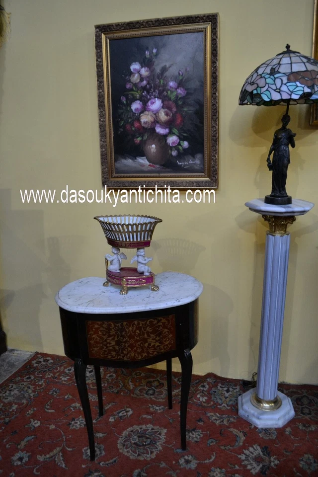 Comodino-tavolino a fagiolo ebanizzato con piano in marmo stile Luigi - Immagine 4 di 4