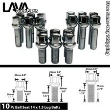 10PC CHROME 14X1.5 BALL SEAT LUG BOLT 28/40/45MM SHANK FIT MERCEDES STOCK WHEEL