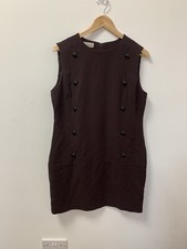 HOBBS Shift Dress UK 14 Brown Sleeveless Buttons Lined Knee Length Work Formal