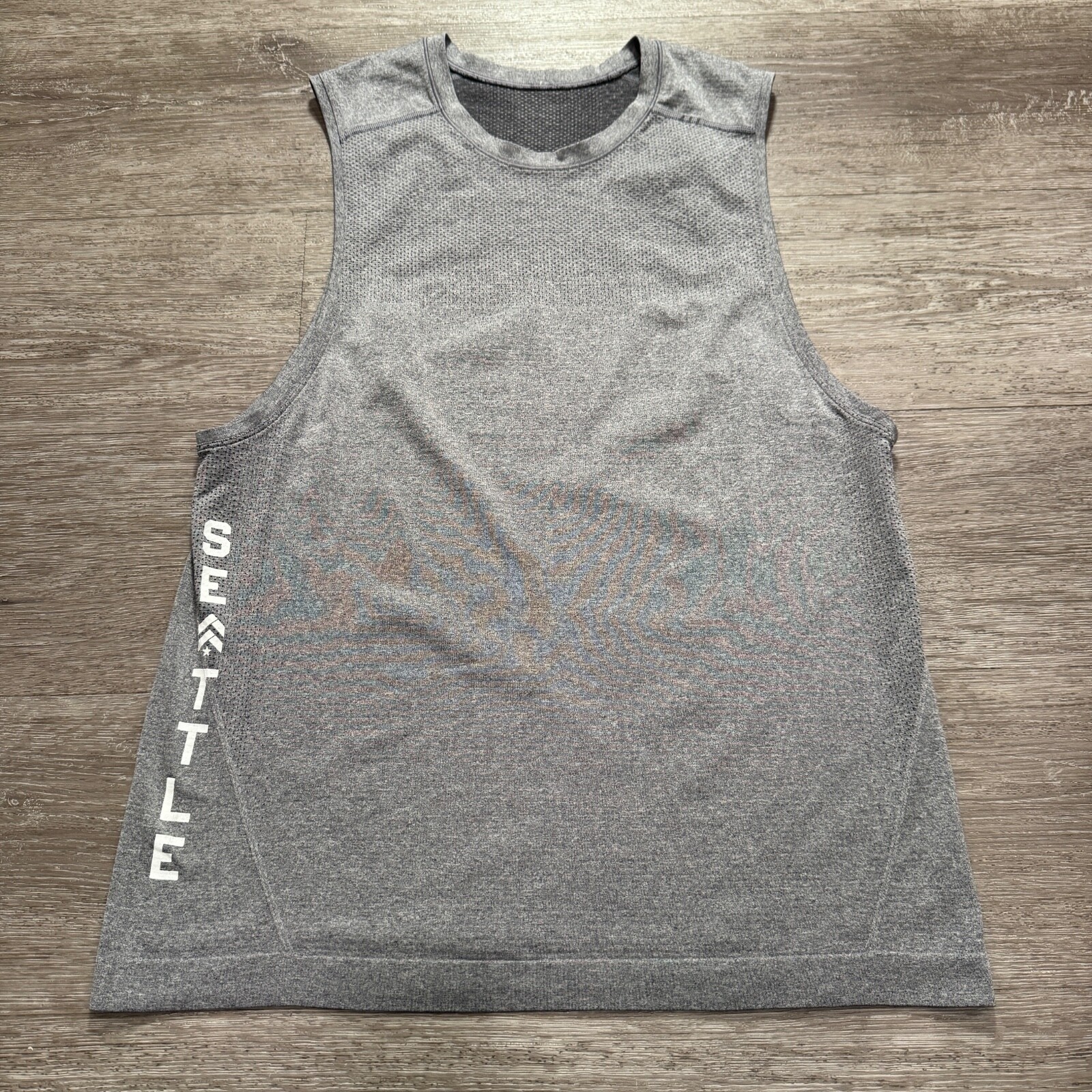 Camiseta sin mangas Lululemon para hombre mediana gris camiseta tejida rendimiento atletismo adulto