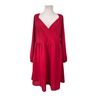 red long sleeve dress shein SHEIN Priv Women's Red Square Neck Shirred Long Sleeve Dress
