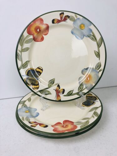 3 Pfaltzgraff Studio Dinner Plates In The Butterfly Botanical Pattern - Picture 1 of 9