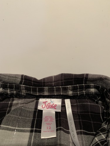 Justice Girls Plaid Button Down Shirt Size 12 Long Sleeve Black Gray - Picture 5 of 7