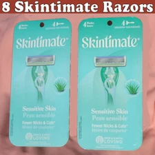 8 SKINTIMATE Disposable Razors 4 Blades Sensitive Skin 2 4-packs - NEW & Sealed