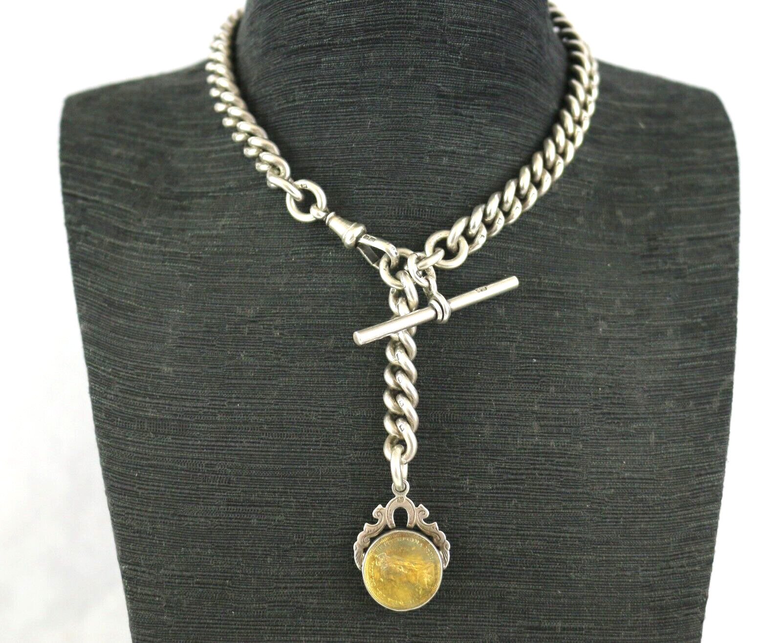 HEAVY 74g Victorian Solid Silver CHUNKY Albert Po… - image 1