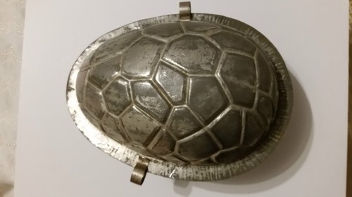 9" LARGE EGG 2 SIDE TIN PEWTER CHOCOLATE MOLD MOULD VINTAGE ANTIQUE RARE