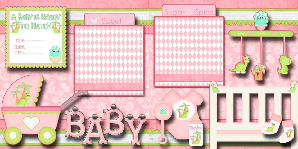 BEBÉ NIÑA ~ 2 páginas de álbum de recortes prefabricadas diseño de piezas de papel POR DIGISCRAP A0054 Foto 2 de 4