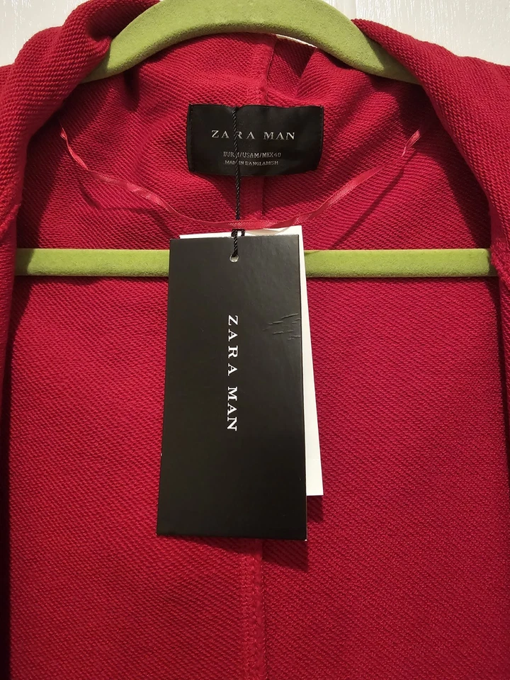 Cárdigan con Capucha Zara Hombre Rojo Frente Abierto Drapeado Ropa de Calle con Bolsillos-Med Para Hombre Foto 3 de 4